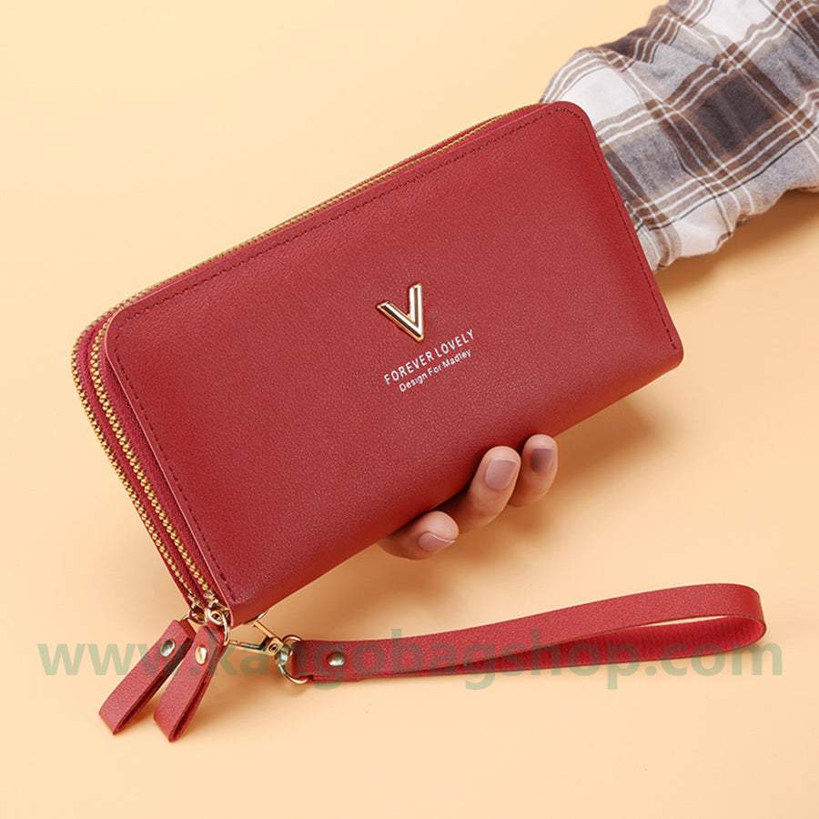 Double Zipper Lady Purse Long large capacity hand purse soft leather purse Korean version multi-card mobile phone bag