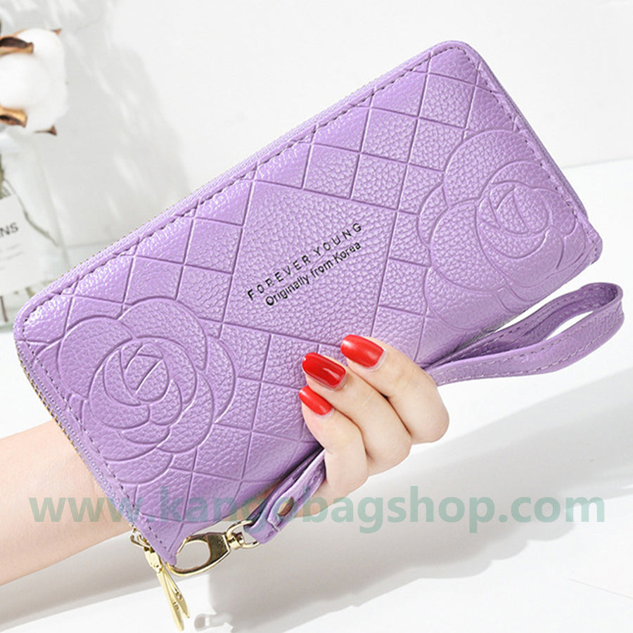 Purse woman new simple purse woman long style wrist bag double zipper large capacity mobile phone wallet card