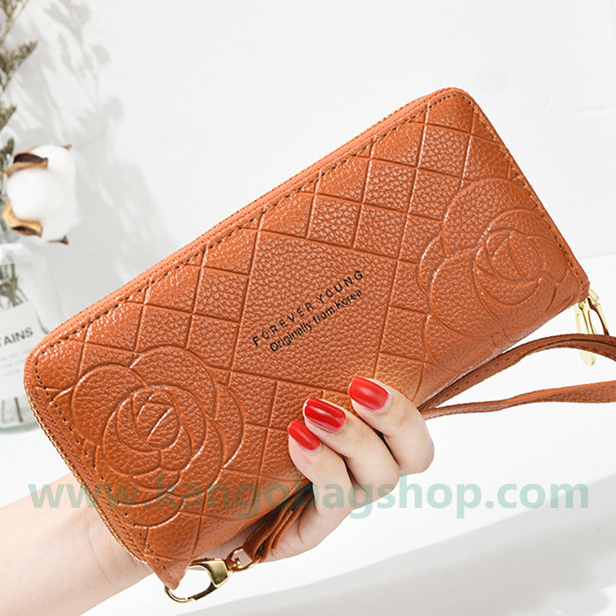 Purse woman new simple purse woman long style wrist bag double zipper large capacity mobile phone wallet card