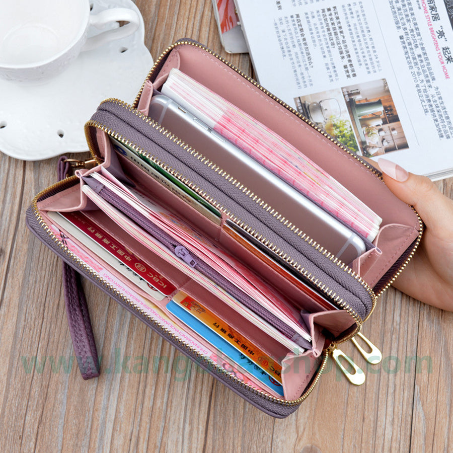 Purse woman new simple purse woman long style wrist bag double zipper large capacity mobile phone wallet card