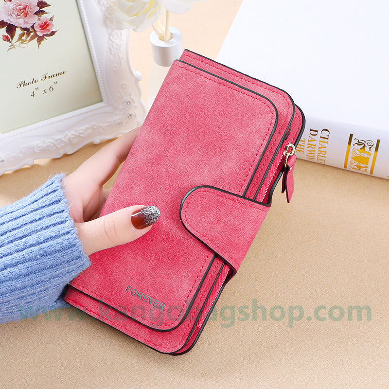 New style ladies big three discount fashion multi-card wallet frosted two-color fabric