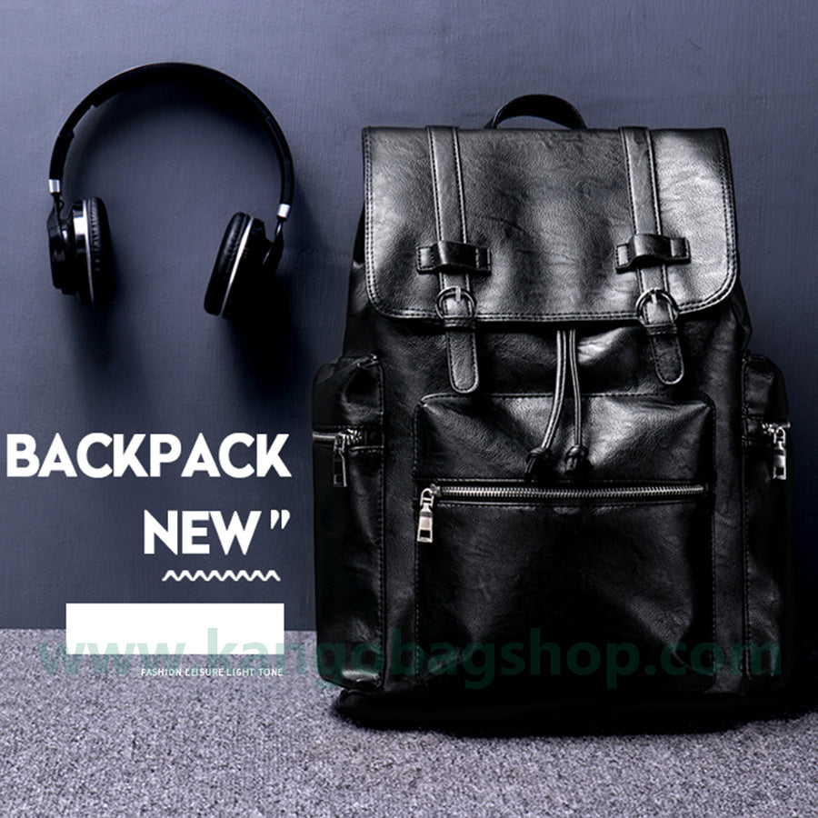 Male Fashion Fashion of college students high school bag casual leather simple computer backpack bag