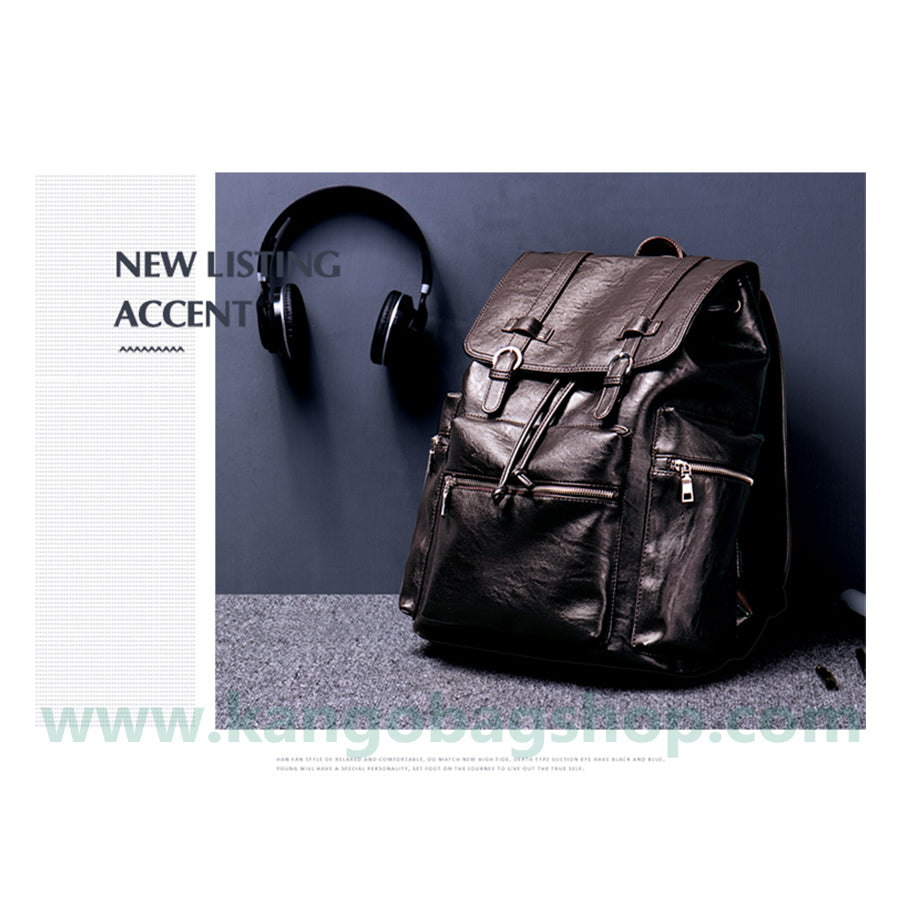 Male Fashion Fashion of college students high school bag casual leather simple computer backpack bag