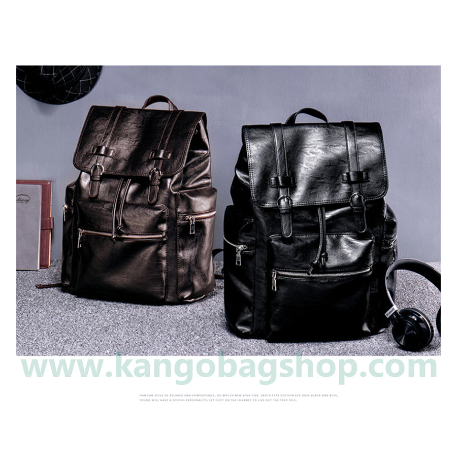 Male Fashion Fashion of college students high school bag casual leather simple computer backpack bag