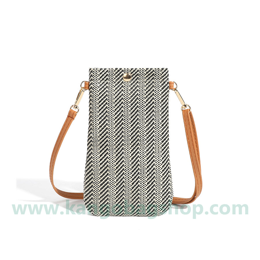 New n style lady shoulder straddle bag woven vertical cell phone bag straw woven change purse