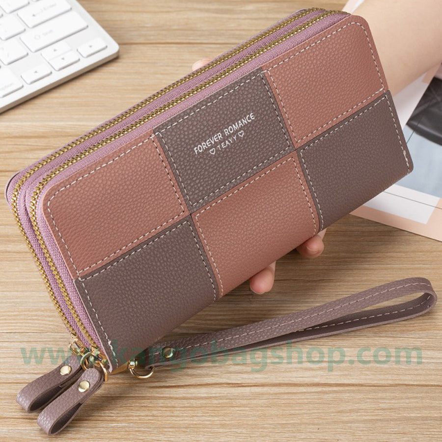 Fashion brand women hand purse large capacity long three-color stitching simple zipper mobile phone purse wallet