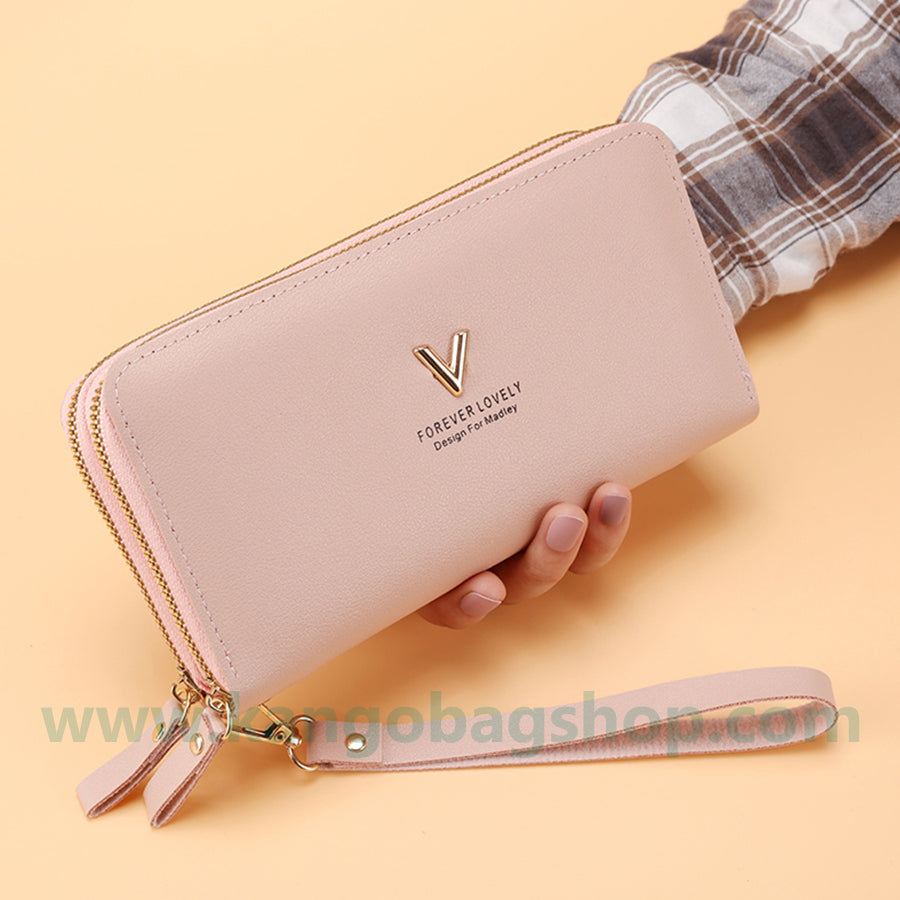 Double Zipper Lady Purse Long large capacity hand purse soft leather purse Korean version multi-card mobile phone bag