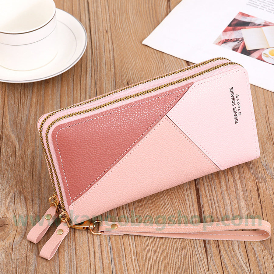 Fashion brand women hand purse large capacity long three-color stitching simple zipper mobile phone purse wallet