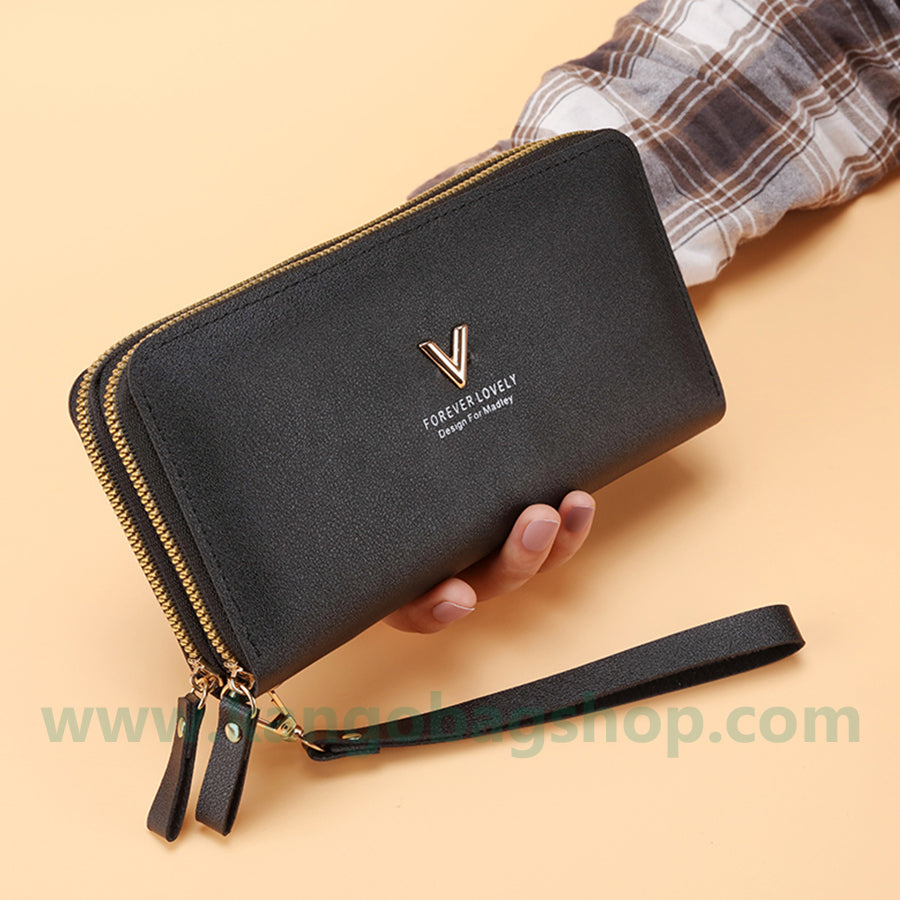 Double Zipper Lady Purse Long large capacity hand purse soft leather purse Korean version multi-card mobile phone bag