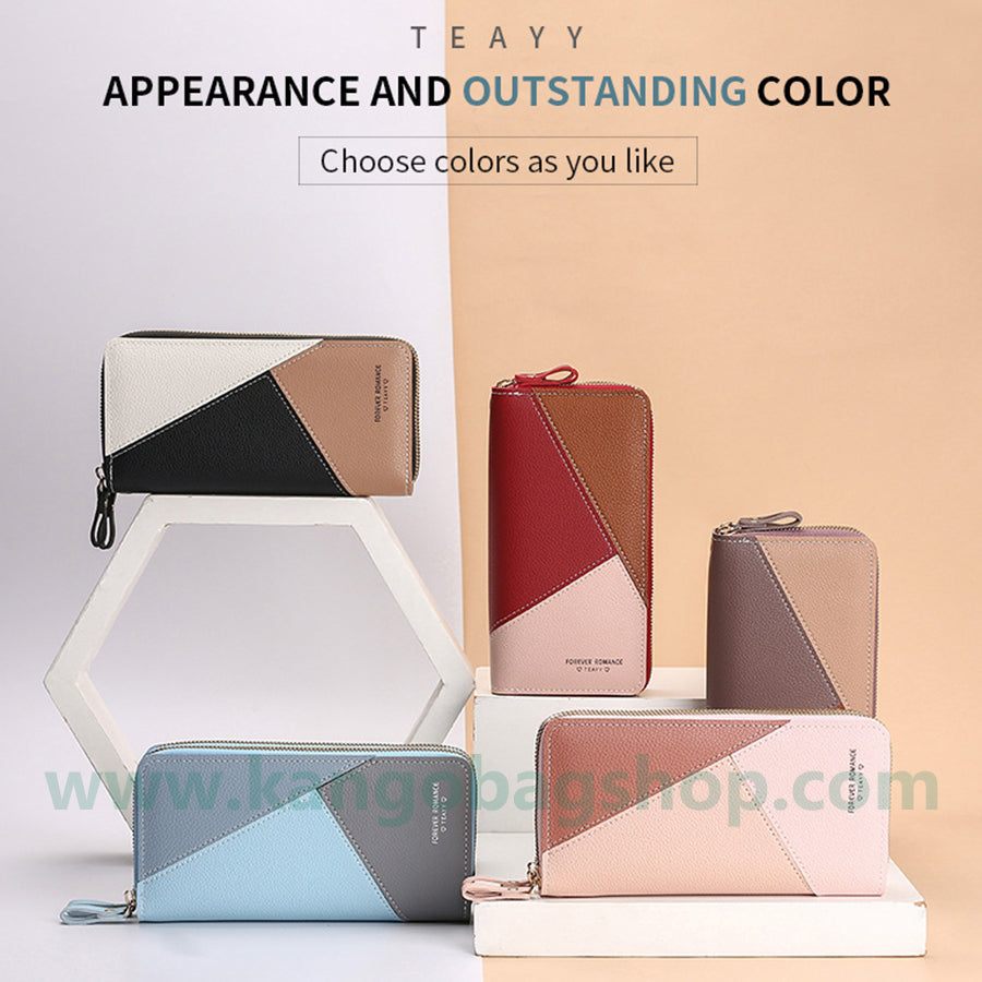 Fashion brand women hand purse large capacity long three-color stitching simple zipper mobile phone purse wallet