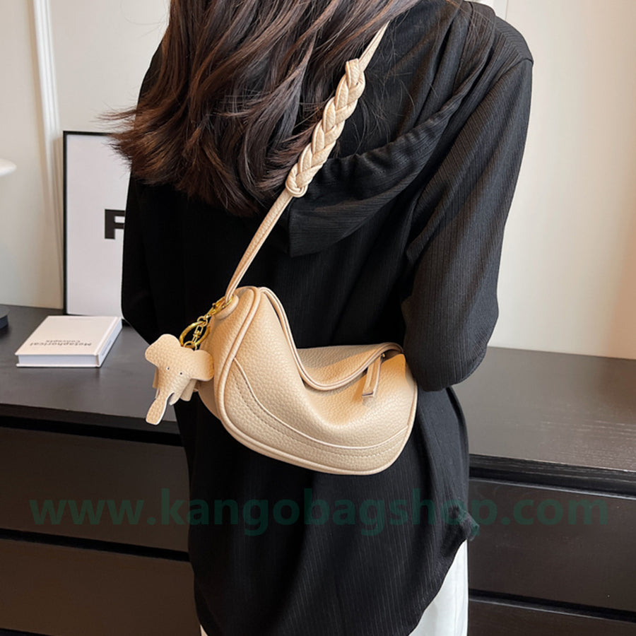 Summertime high-end feeling small white pu bag lady new large-capacity one-shoulder dumpling bag