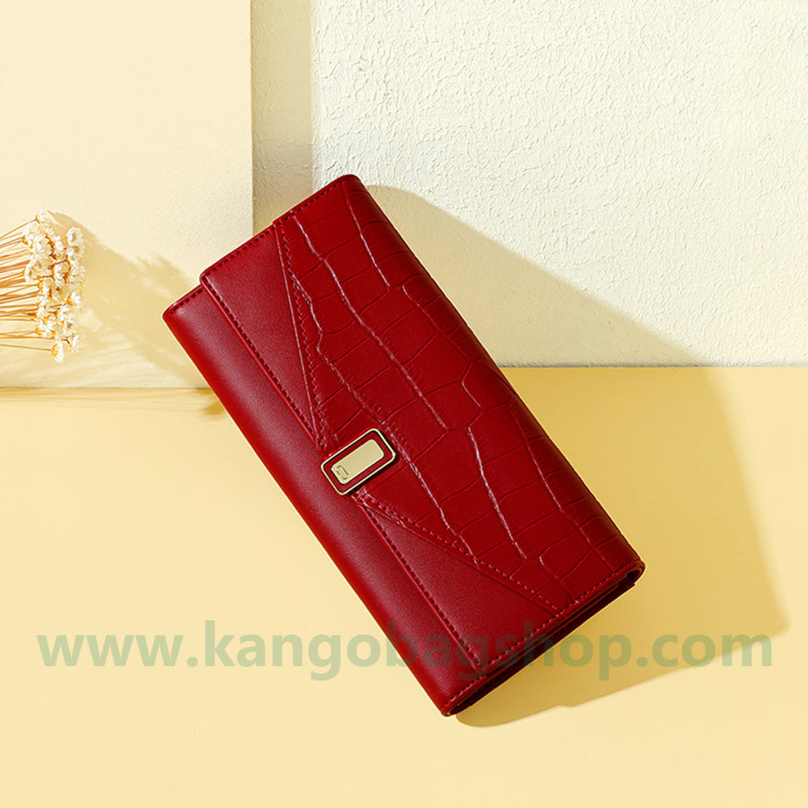 New fashion high-end hand bag rock grain large capacity long folding wallet multi-card slot wallet leather bag