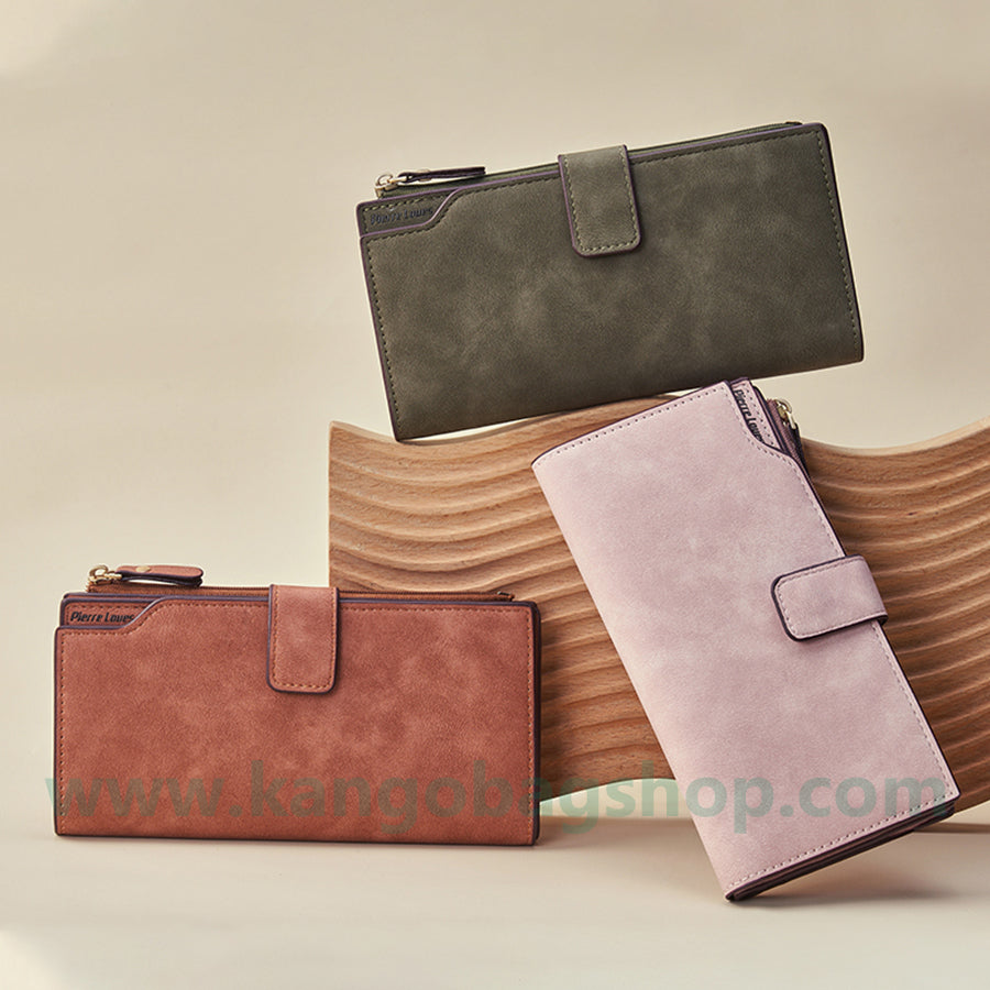 New fashion retro frosted solid color multi-card ladies long purse simple large capacity folding wallet