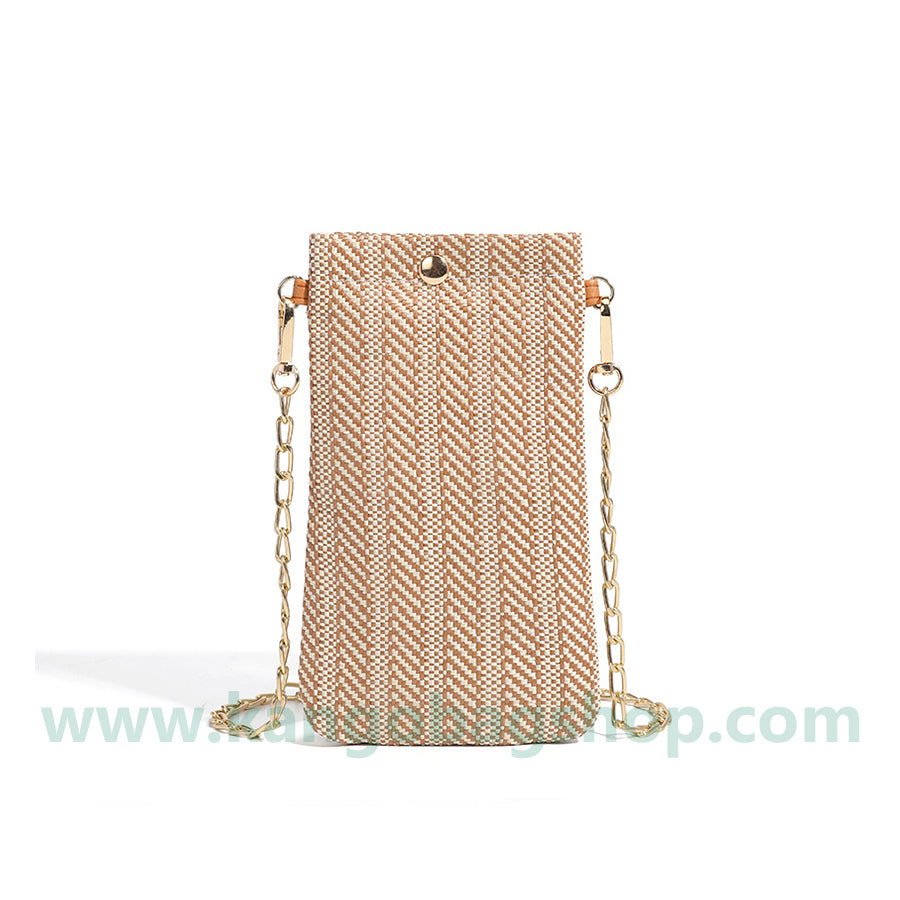 New n style lady shoulder straddle bag woven vertical cell phone bag straw woven change purse