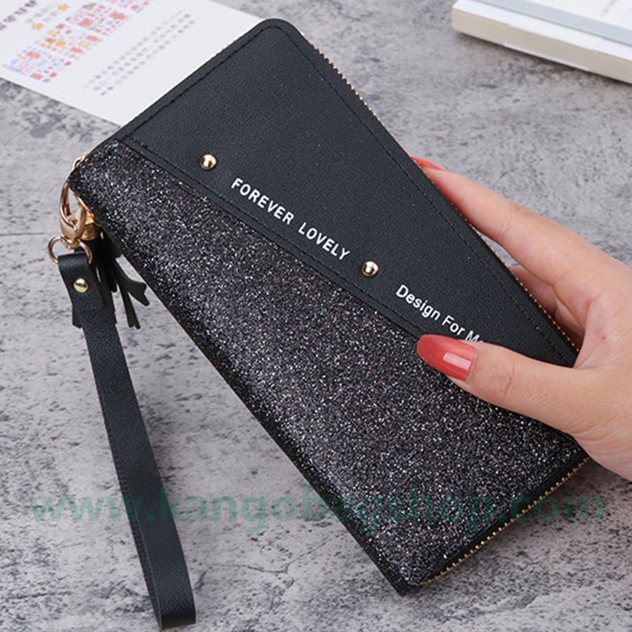 The New Purse Long Lady Zipper Purse Female Korean version of the collage tassel patchwork bag mobile phone bag