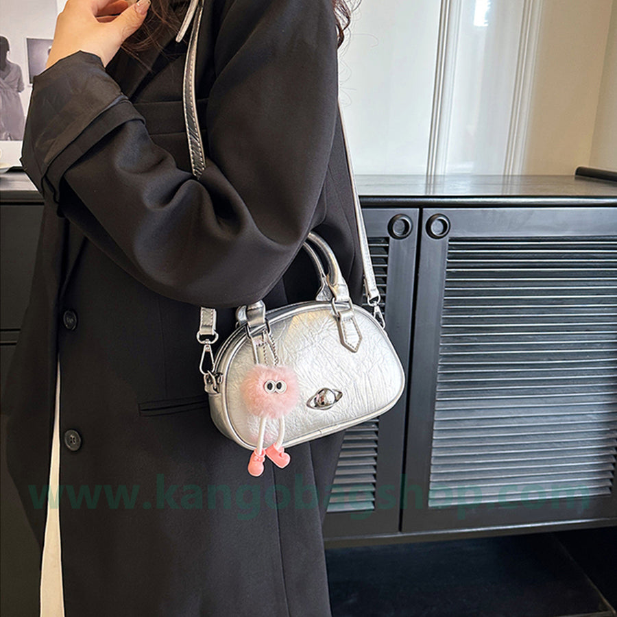 Summer high-grade feeling niche design messenger bowling bag women's new silver purse handbag