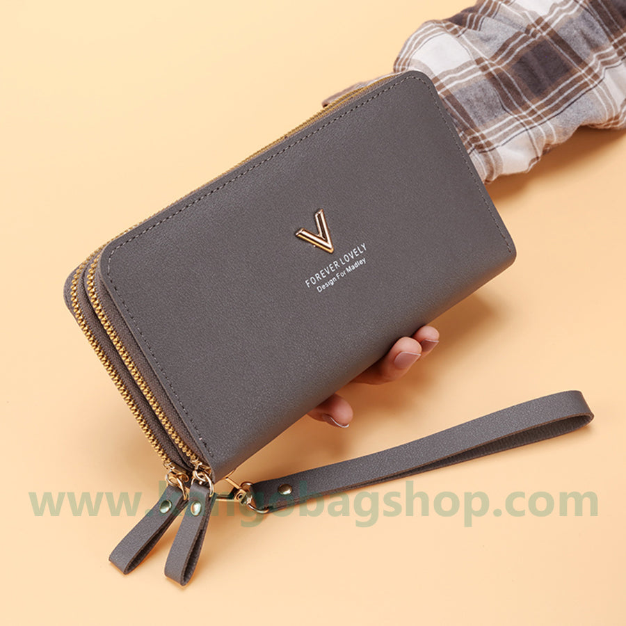 Double Zipper Lady Purse Long large capacity hand purse soft leather purse Korean version multi-card mobile phone bag