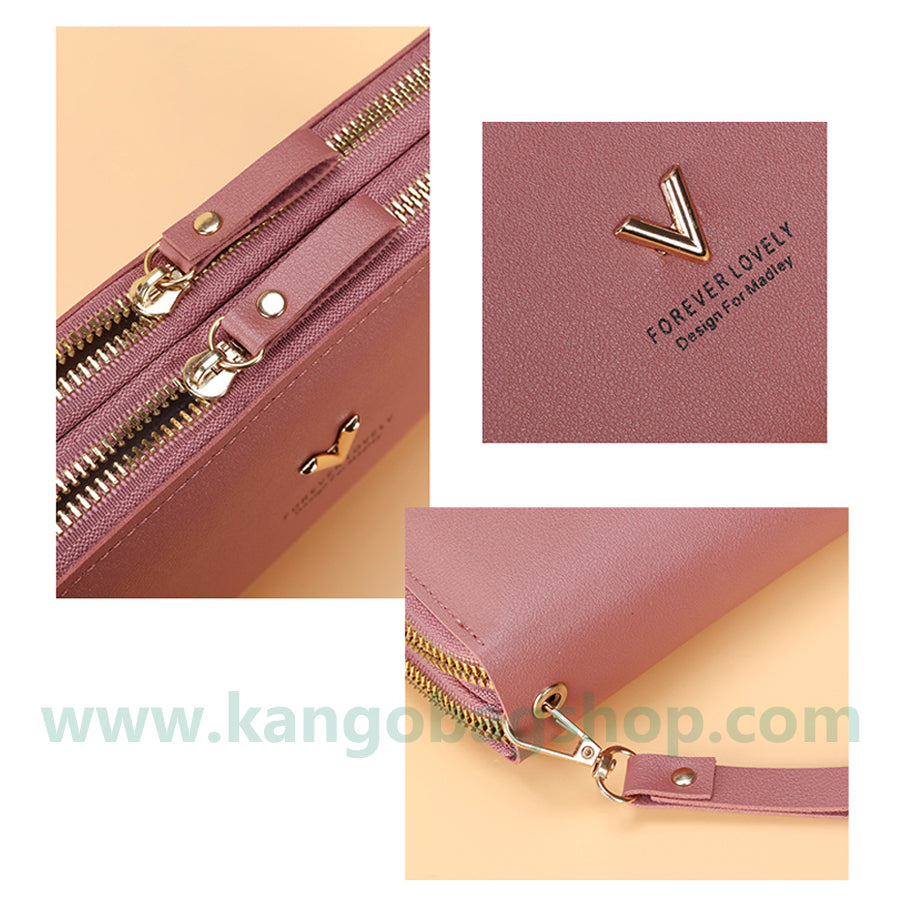 Double Zipper Lady Purse Long large capacity hand purse soft leather purse Korean version multi-card mobile phone bag