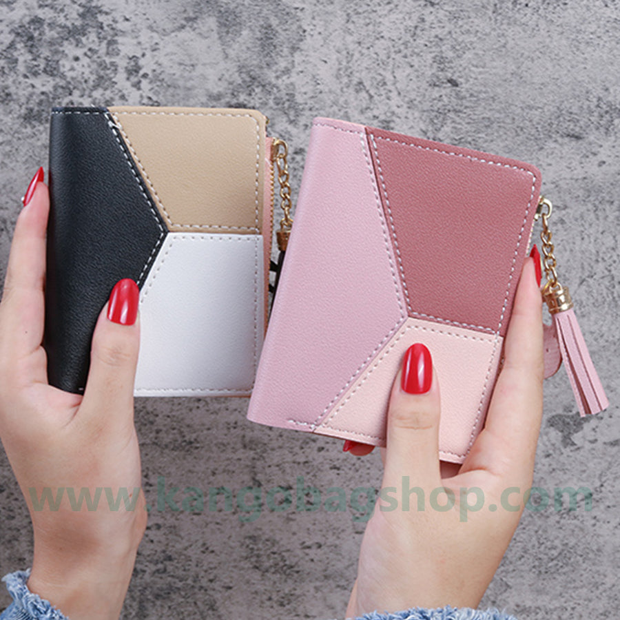 Purse female students Korean version of the fashion vertical splicing collision zipper hasp change purse card bag