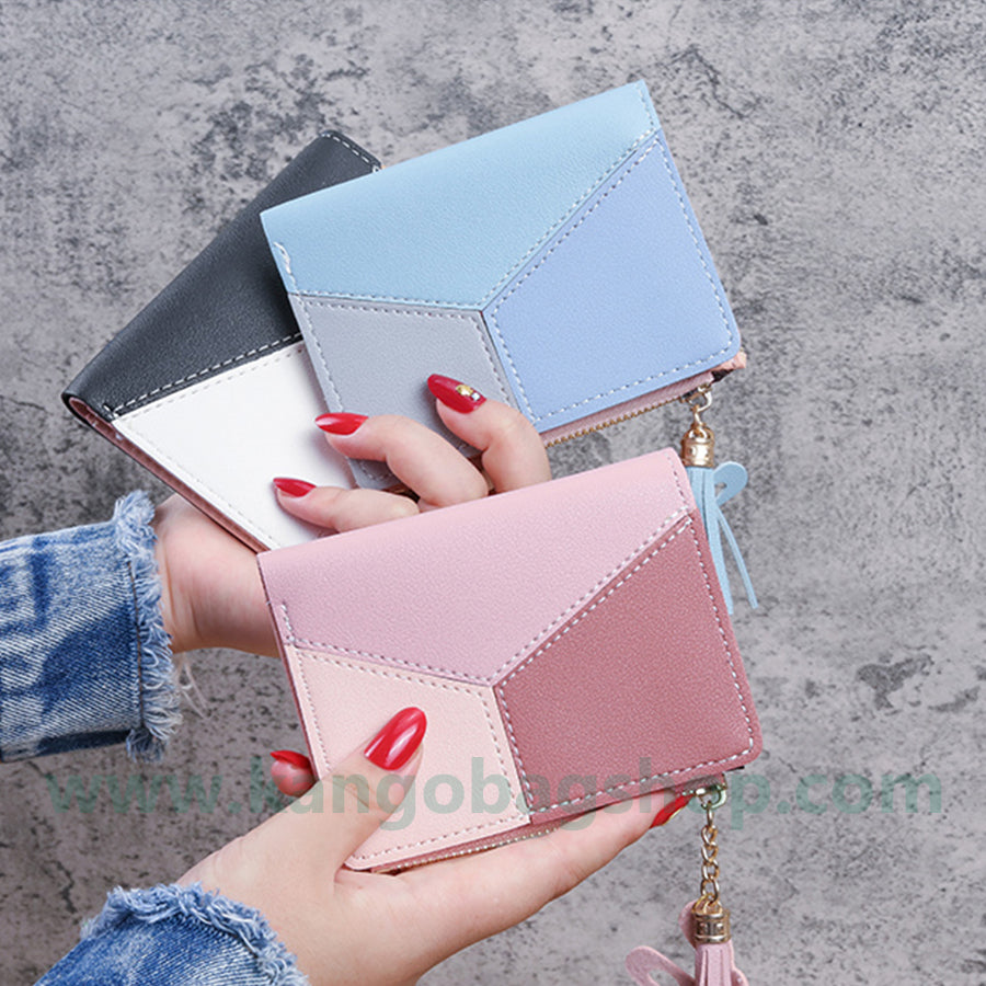 Purse female students Korean version of the fashion vertical splicing collision zipper hasp change purse card bag