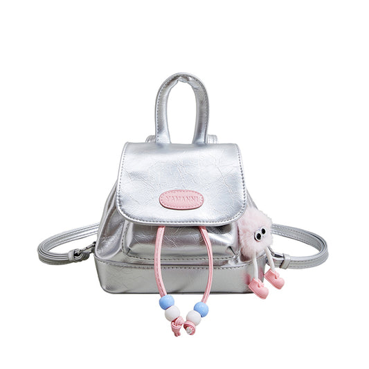 Senior Sense Silver double shoulder bag female new fashion leisure small backpack gives the birthday present to the female student