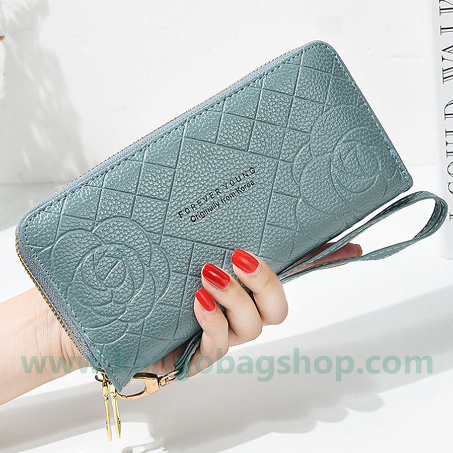 Purse woman new simple purse woman long style wrist bag double zipper large capacity mobile phone wallet card