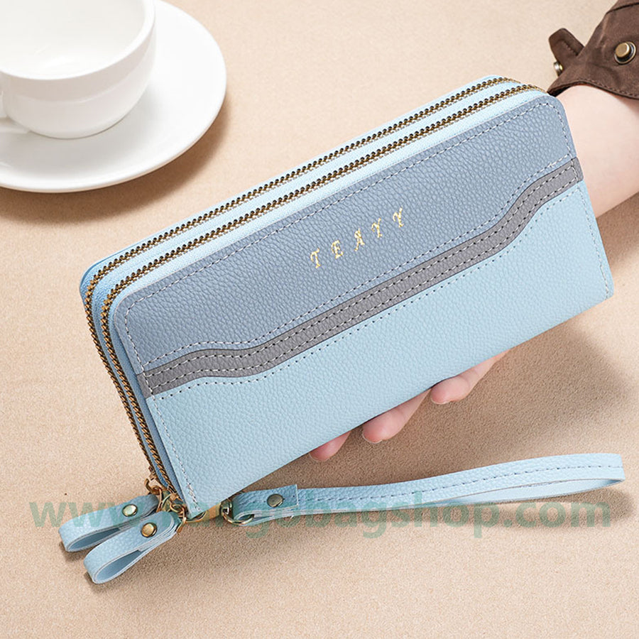 Fashion brand women hand purse large capacity long three-color stitching simple zipper mobile phone purse wallet