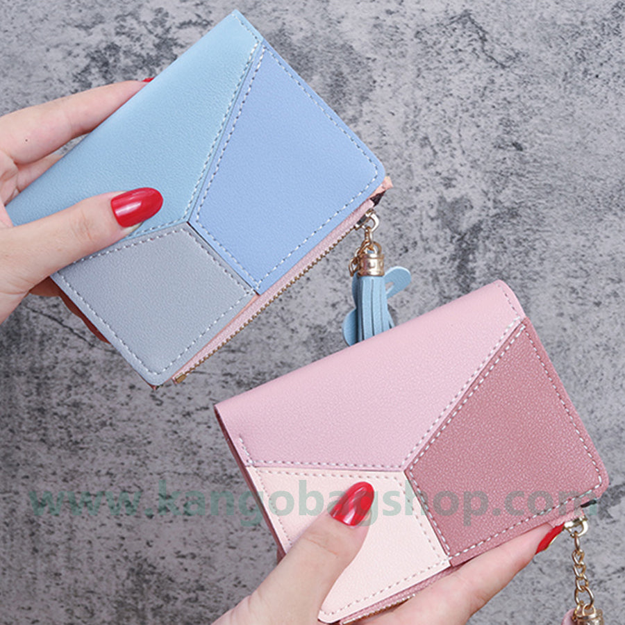 Purse female students Korean version of the fashion vertical splicing collision zipper hasp change purse card bag