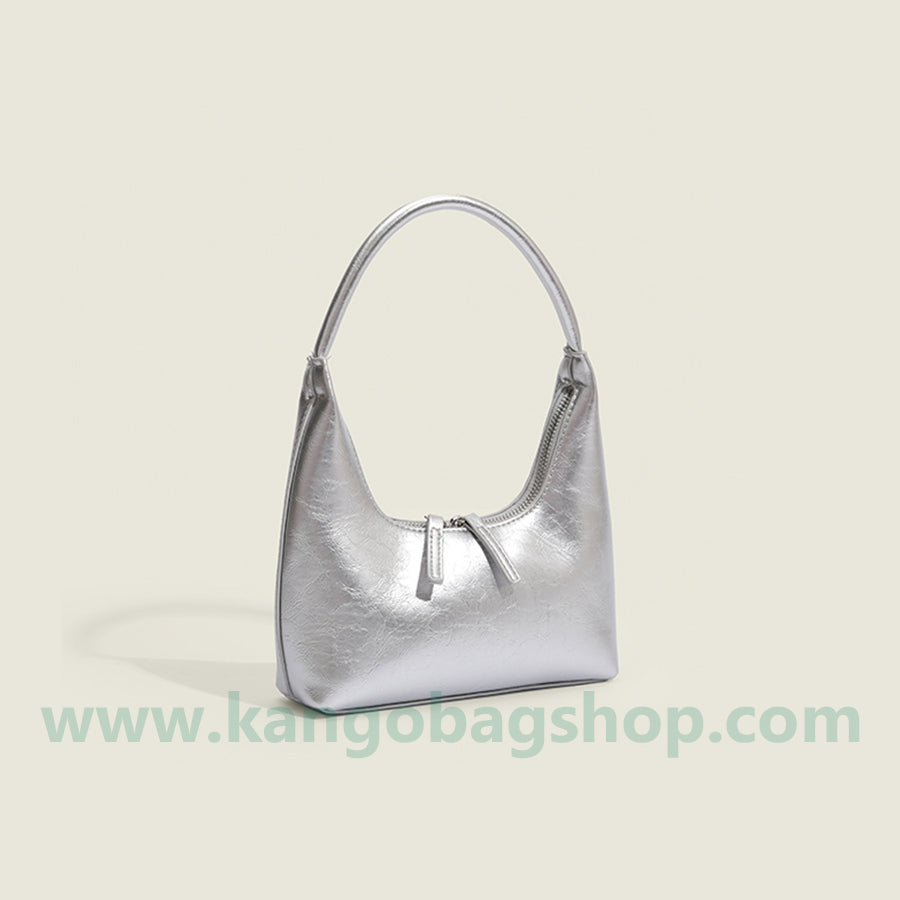 French silver texture underarm bag women's single shoulder bag South Korea simple fashion handbag minority hand bag