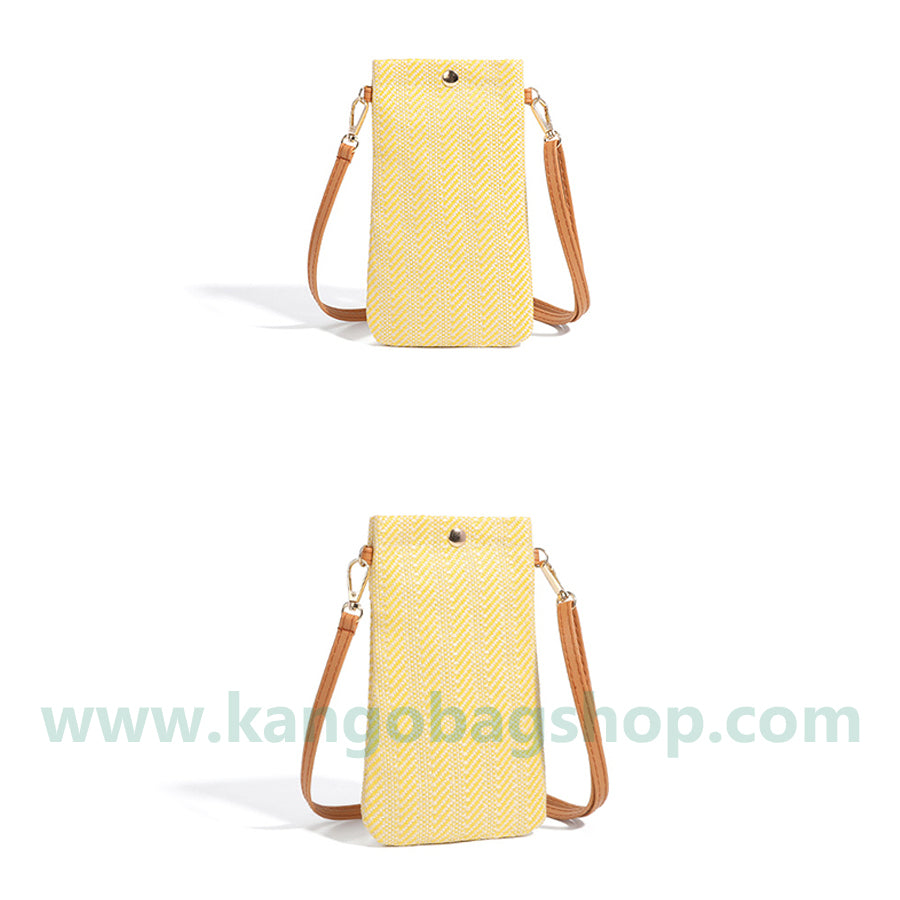 New n style lady shoulder straddle bag woven vertical cell phone bag straw woven change purse