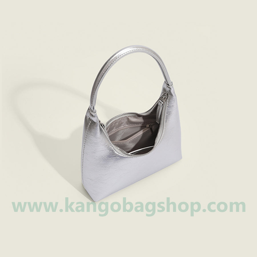 French silver texture underarm bag women's single shoulder bag South Korea simple fashion handbag minority hand bag