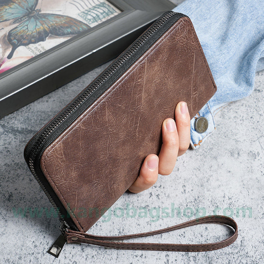 New retro men's wallet long zipper clutch multi-functional European and n fashion young men's wallets