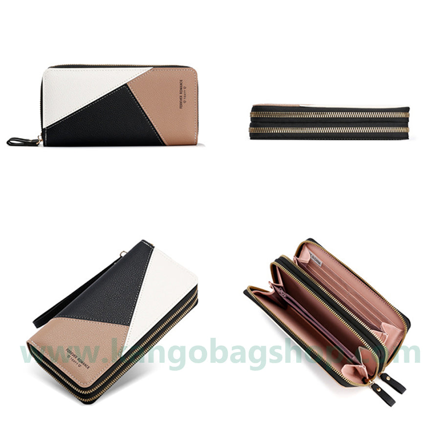 Fashion brand women hand purse large capacity long three-color stitching simple zipper mobile phone purse wallet