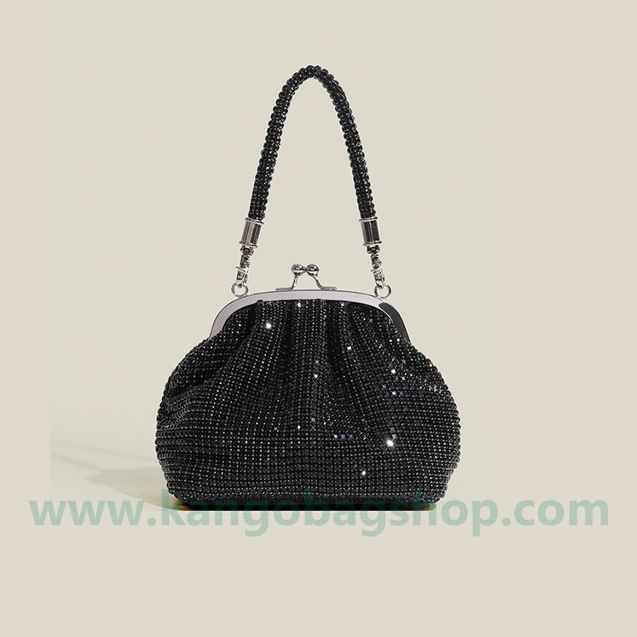 The new French sparkling diamond dinner handbag diamond-encrusted clip-on bag armpit bag hand messenger bag