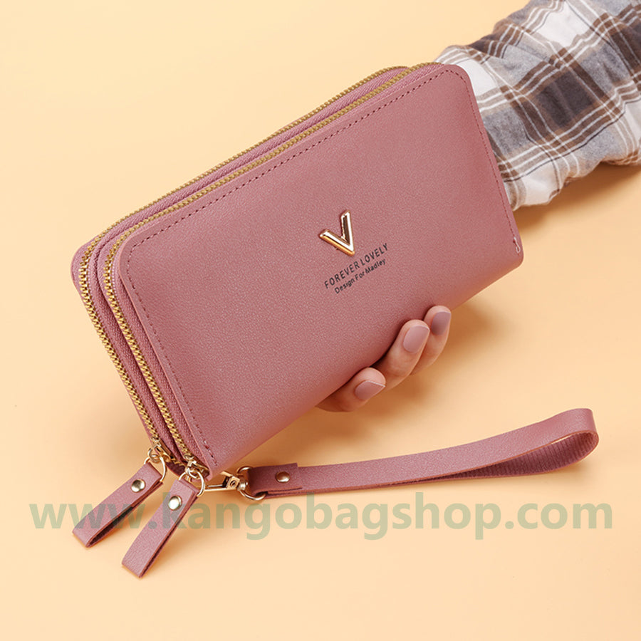 Double Zipper Lady Purse Long large capacity hand purse soft leather purse Korean version multi-card mobile phone bag