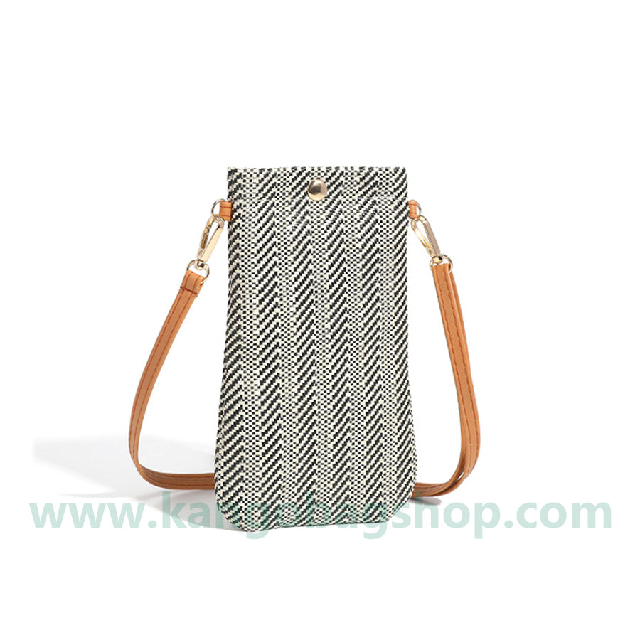 New n style lady shoulder straddle bag woven vertical cell phone bag straw woven change purse