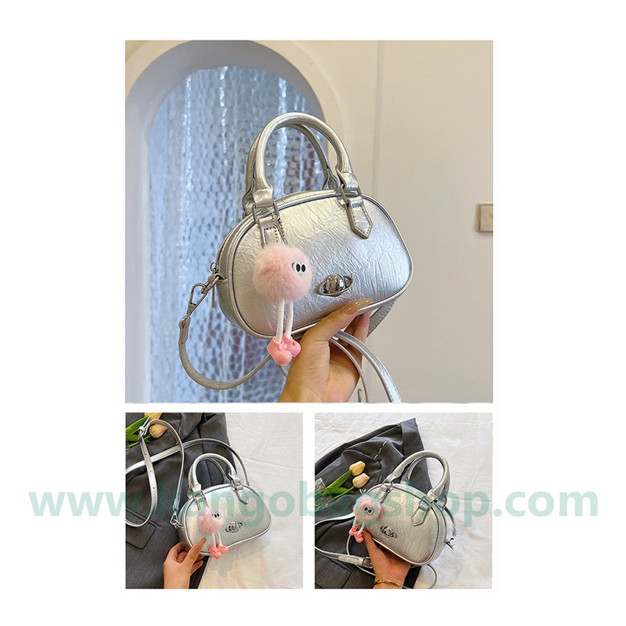 Summer high-grade feeling niche design messenger bowling bag women's new silver purse handbag