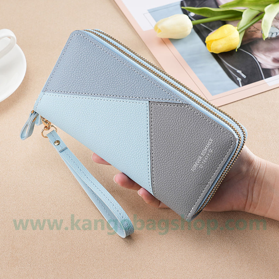 Fashion brand women hand purse large capacity long three-color stitching simple zipper mobile phone purse wallet