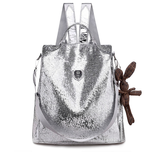 Sequin backpack women's new fashion and fashion one-shoulder bag soft Pu backpack