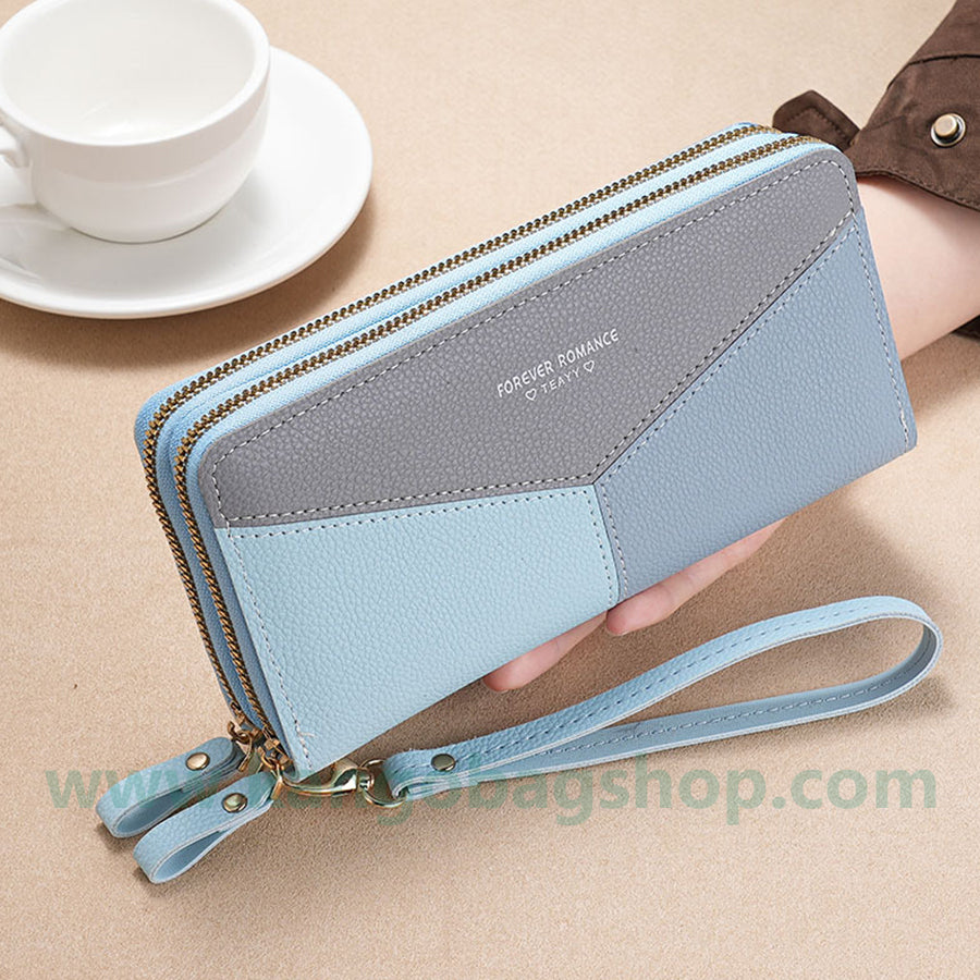 Fashion brand women hand purse large capacity long three-color stitching simple zipper mobile phone purse wallet