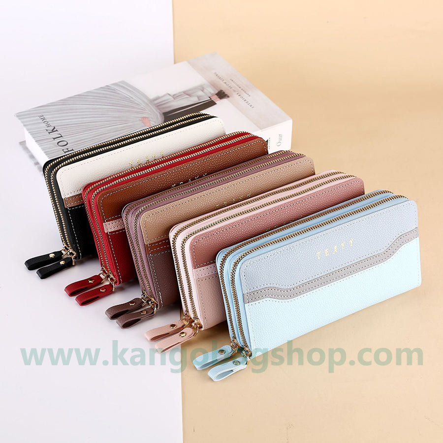 Fashion brand women hand purse large capacity long three-color stitching simple zipper mobile phone purse wallet