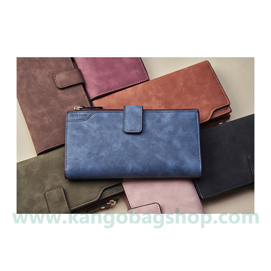 New fashion retro frosted solid color multi-card ladies long purse simple large capacity folding wallet