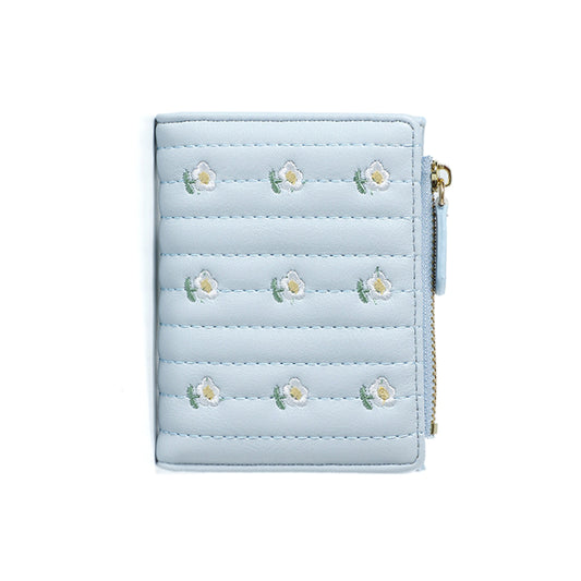 Purse female short embroidered cute little fresh student multi-card zipper small wallet card package integration