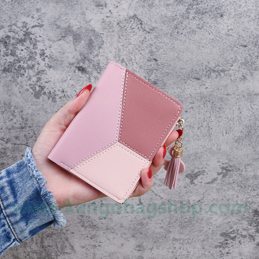 Purse female students Korean version of the fashion vertical splicing collision zipper hasp change purse card bag