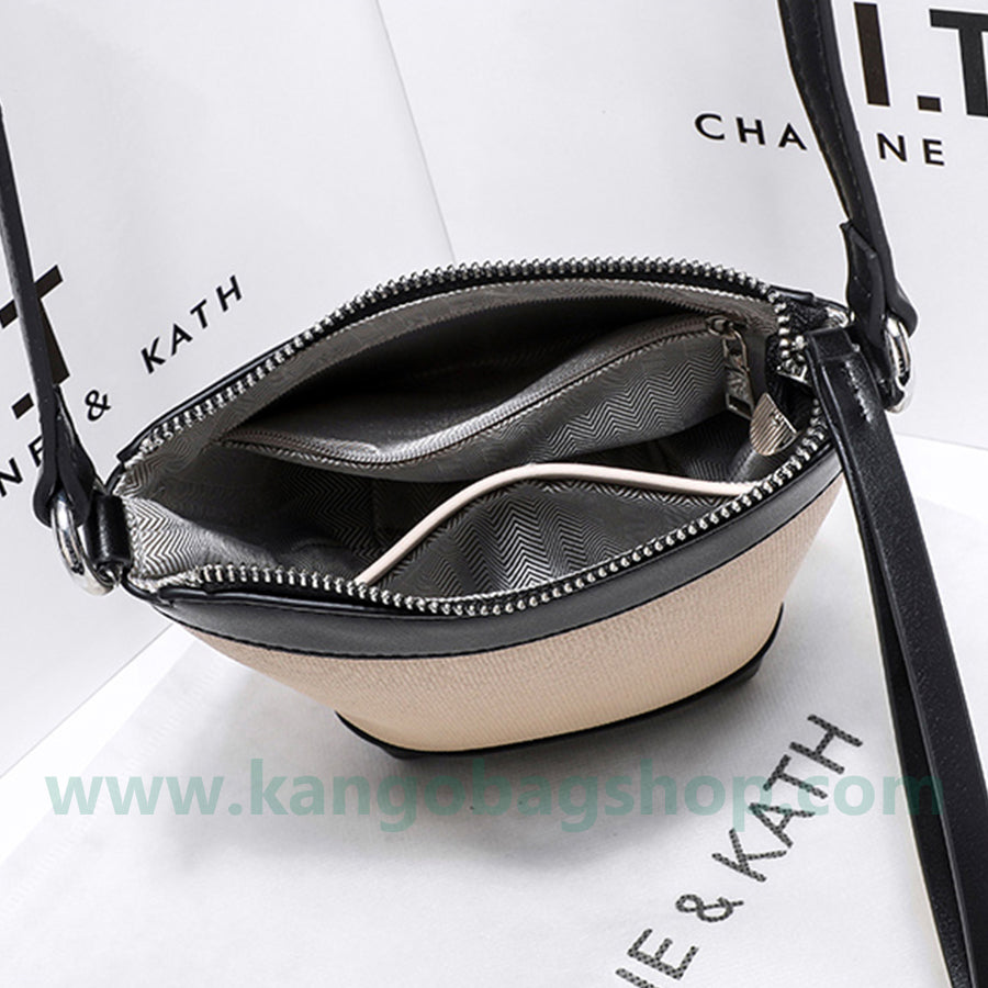 Korean department of high-end sense of multi-tie small bucket bag women's new fashionable one-shoulder messenger bag color bump mobile phone bag