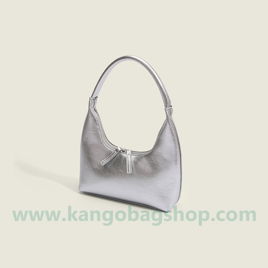 French silver texture underarm bag women's single shoulder bag South Korea simple fashion handbag minority hand bag