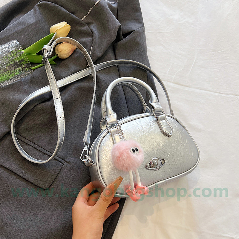 Summer high-grade feeling niche design messenger bowling bag women's new silver purse handbag