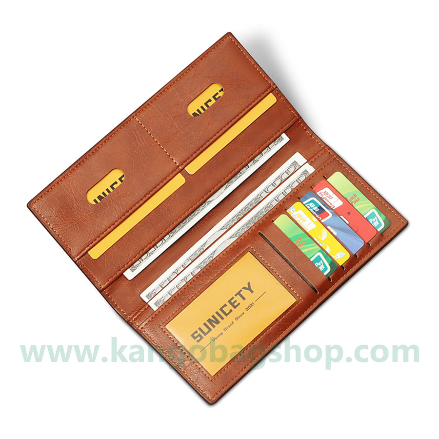 Men's long ultra-thin pocket wallet retro simple fashion wallet multi-card space solid color pocket wallet trend