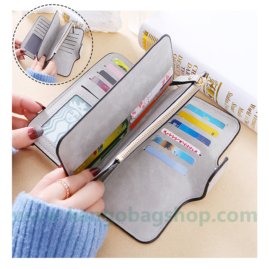 New style ladies big three discount fashion multi-card wallet frosted two-color fabric