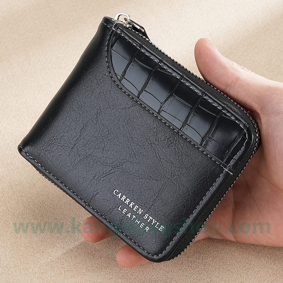 Men's retro zippered wallets students multi-functional stitching stone pattern wallets